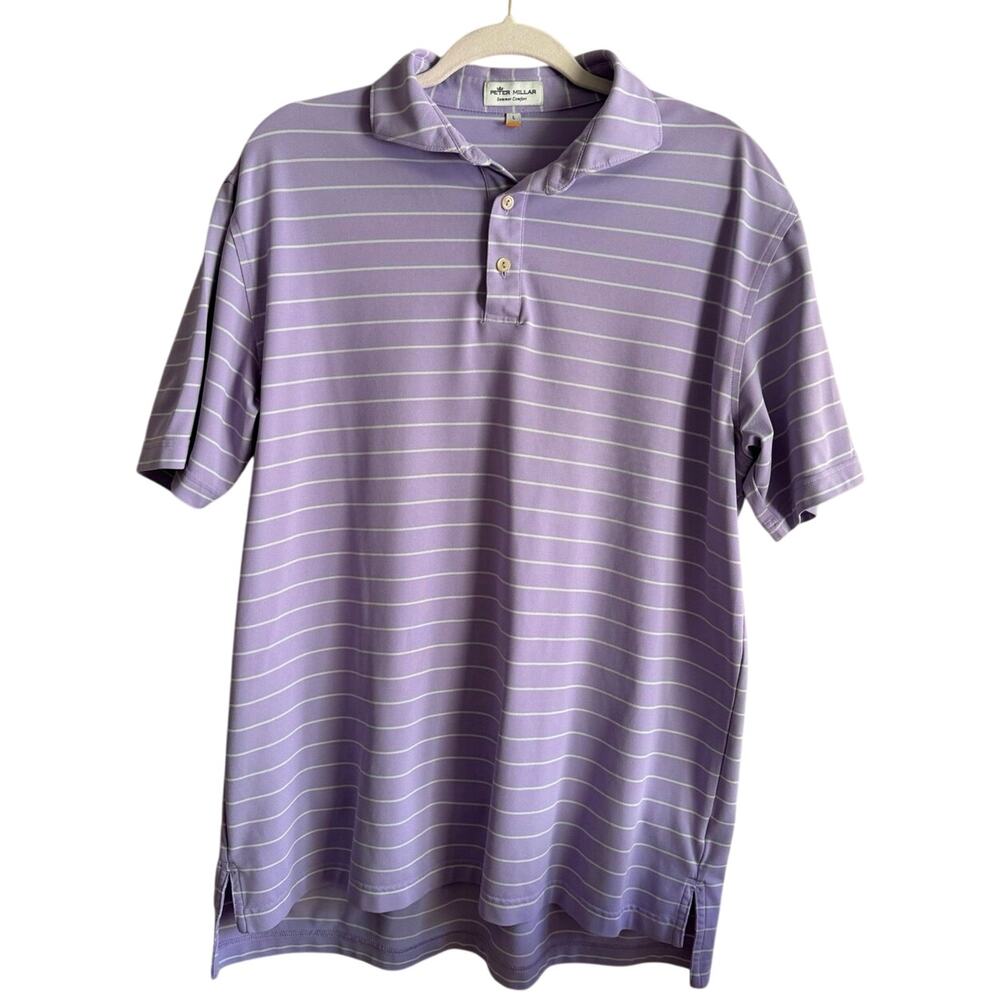 Peter Millar Summer Comfort Polo Shirt Mens Large Purple Striped Glacier Club